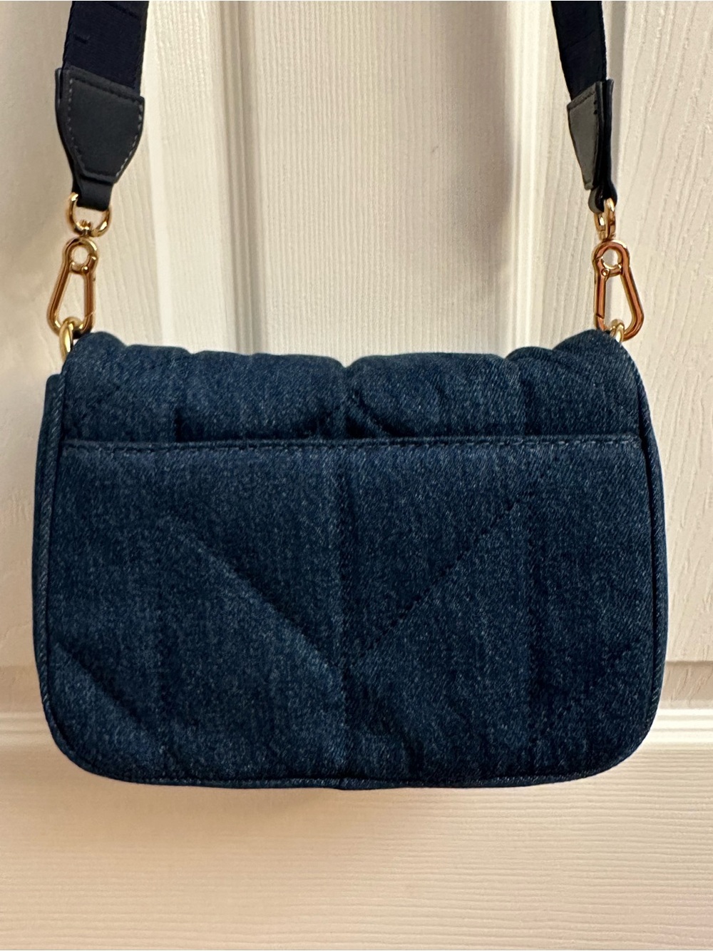 Karl Lagerfeld Quilted Dark Blue Denim Crossbody with Gold Logo - Picture 4 of 16